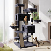 Amolife Large Cat Tree Tower Condo with 2 Scratching Ramps, Hammock, and Posts, Dark Blue, 65.7 in