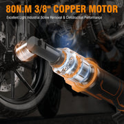 Protmex 3/8 Cordless Ratchet Wrench, 21V Pure Copper Motor, 60FT-LBS Torque, 400 RPM Variable Speed, 2 X 2.0Ah Batteries, 8 Sockets, 1/4 Adapter, 3 Extension Bar