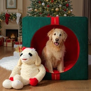 Vibrant Life Holiday Gift Extra Large Pet Bed, Green Corduroy Cube with Red Bow, 36 in x 27 in x 36 in