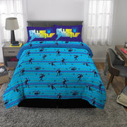 Franco Manufacturing Co. Blue Beetle Kids Full Bed-in-a-Bag Microfiber Bedding Set, Reversible Comforter, Fitted Sheet, Flat Sheet, Pillowcases, Blue, 7B0447