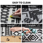 SIXHOME Outdoor Rug 5x8 Waterproof Reversible Patio Rug Boho Geometric Indoor Outdoor Rugs, Black and White
