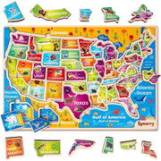 SYNARRY Large USA Map Wooden Puzzles for Kids Ages 3-8, FSC Certified Educational Jigsaw Puzzles