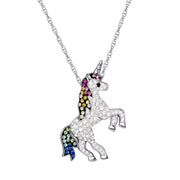 Brilliance Fine Jewelry Sterling Silver Multi-Color Crystal Unicorn Pendant Necklace 18