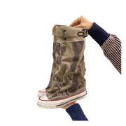 ScarletteEmmy Women's Graffiti Print Canvas Jumper Boots, Stacked Ankle Booties with Folded Cuff, Slip-Resistant Rubber Sole, 29cm Shaft Height