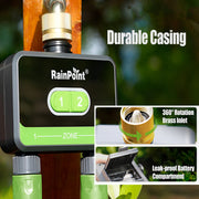 RainPoint Smart Bluetooth Hose Timer, 2 Outlet Watering Controller, App Control, Green