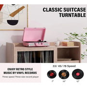 DIGITNOW M417 Turntable Record Player 3 Speeds with Built-in Stereo Speakers  Suitcase Design - Pink