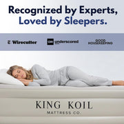 King Koil 29191 Plush Pillow Top Twin Air Mattress with Built-in High-Speed Pump for Camping, Beige