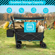 Vecukty Collapsible Camping Wagon Cart with Removable Canopy - Black