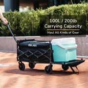 GOLABS Collapsible Folding Wagon Cart, 100L Expandable Storage, 350LB Capacity, Carbon Steel Frame, 600D Oxford Fabric, Black, WA1