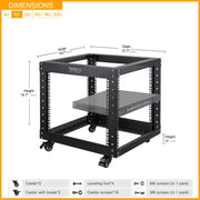 OCEANHUG OF5509 9U Open Frame Server Rack with Casters- Heavy Duty 4 Post 19-inch Network Rack Cabinet, Black