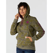 Carhartt Women's Relaxed Fit Midweight Logo Sleeve Graphic Printed Hoodie, Dusty Olive Vintage Camo, Medium, 107267