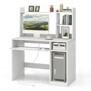 Gymax GYM11127 Computer Desk w/Charging Station & Hutch Home Office Study Writing Desk w/Bookshelf