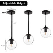 JOPESO Pendant Light Fixture Clear Globe Industrial Modern Hanging Lamp Adjustable Height L24027