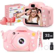 Wisairt X2 Kids 1080P 8MP HD Digital Video Camera with 32GB SD Card (Pink, Dolphin)