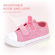 EUXTERPA Girls Pink Glitter Toddler Sneakers, Breathable Canvas, Dual Hook-and-Loop Closure, Reinforced Toe Caps, Skid-Resistant Rubber Outsole, Size 9
