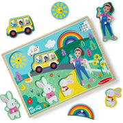 Melissa & Doug 50355 Ms. Rachel Wooden Song Peg Puzzle, Light Activated, 6-Piece with Full Songs