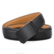 SENDEFN Leather Belt for Men, Adjustable Automatic Ratchet Buckle, Genuine Black Leather, 1 3/8 in Wide, Fits Waist 34-50 in