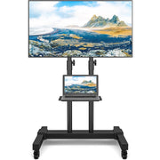 RTVR Rolling TV Stand with Wheels, Adjustable Height and Tilt, Metal Steel Frame, Black, Fits 32 to 85 Inch Screens, Supports up to 110 lb