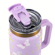 Thyme & Table Luna Insulated Tumbler with Handle and Dual Straw Lid, 32oz, Butterfly Yellow
