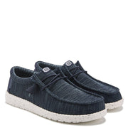 Heydude Wally Stretch Sox Men's Casual Slip-On Shoes, Navy, Lightweight Breathable Textile Upper, Memory Foam Insole, Flexible Rubber Sole, 41898-410