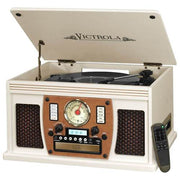 Victrola Nostalgic Aviator Wood 8-in-1 Bluetooth Turntable Entertainment Center, White