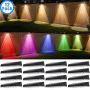 Hoyiours Solar Fence Lights, Outdoor Waterproof LED with Dual-Mode Warm White and 7-Color RGB, 120 Lumens, ABS Material, 12 Pack, WW03