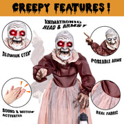 Presence 5FT Halloween Animatronics Life Size Witch with Motion and Sound Activation, Glowing Red LED Eyes, Weatherproof Battery Operated Outdoor Decoration