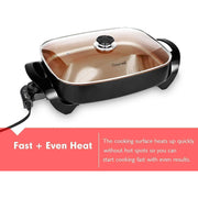 Caynel 16 Inch Nonstick Electric Skillet Jumbo, 1400W, Tempered Glass Lid, Cool-Touch Handles, Rectangle Basin, EL438