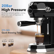 HBN Espresso Machine, 20 Bar Professional Espresso Maker with Milk Frother Steam Wand, 27oz Removable Water Tank, Black