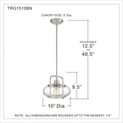 Quoizel Trilogy Mini Pendant Light, 10 Inch, Brushed Nickel, Clear Seeded Glass Shade, Dimmable, Adjustable Height, TRG1510BN