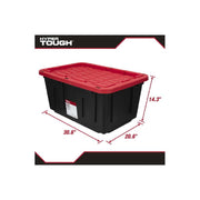 Hyper Tough 206253 Stackable Snap Lid Plastic Storage Bin Black Base/Red Lid Set of 4 (27 Gallon)
