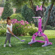 Delta Children Minnie Mouse 4-in-1 Sports Center Adjustable Basketball Hoop Soccer Hockey Net Golf Game Pink SP86612MN-1057