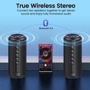 Cillso Portable Bluetooth Speaker, Bluetooth 5.4, IPX7 Waterproof, RGB Party Lights, 20W Stereo Sound, 20H Playtime, TWS Pairing, Black