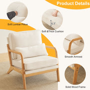 UBesGoo Modern Arm Chair Linen Fabric Upholstered Comfy Reading Accent Chair with Solid Wood Frame Beige and Oak