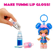 MGA Entertainment Yummiland Licensed Sweets Lip Gloss Doll with DIY Blue Raspberry Blow Pop Lip Gloss, Removable Keychain, Articulated 4-Inch Figure