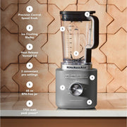 KitchenAid KSB2072 Pure Power Countertop Blender, 1700W Motor, 68 oz BPA-Free Jar, Matte Charcoal Grey, 10 Speeds
