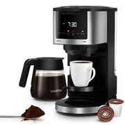 Gourmia 2-in-1 Coffee Maker, Single Serve Pod and 12-Cup Glass Carafe, Programmable Brew Later, Keep Warm Function, Black, GCM3269