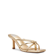 DV Dolce Vita Zini Strappy Heeled Sandal, Gold Metallic, 2.5-Inch Mid Heel, Square Toe