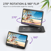 BOIFUN Portable DVD Player with 15.6 Large HD Screen 6 Hours Rechargeable Battery Support USB/SD