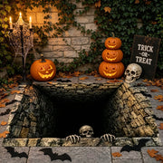 SWEETHOUSE Halloween 3D Visual Skull Cave Doormat, Realistic Stone Tunnel Skeleton Rug, Water Absorbent Non Slip Flannel Floor Mat, Black, 20x32 in