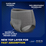 TENA Protective Incontinence Underwear for Men, Maximum Absorbency, Gray, Large 34-44in Waist, 80 Count