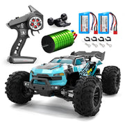 Flypear 1:16 Scale Fast RC Car, 80 KPH Brushless Motor, 4WD Off-Road Monster Truck, Blue, 2.4 GHz Remote Control, Dual Rechargeable Batteries, SG116MAX-2