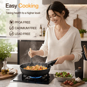 NULAS 21 Piece Cookware Set, Nonstick Ceramic Coating, Stackable with Detachable Handle, Oven Safe, Dishwasher Safe, Black, W-PPS-B