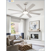 Zardon 62 in Nickel Modern Ceiling Fan with Light, Remote Control, Reversible Quiet DC Motor, 6-Speed, Timer, LED Lighting, Dual-Finish Blades
