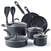 Cook N Home Professional Hard Anodized Nonstick Cookware Set, 10-Piece, Black, Oven and Dishwasher Safe, 02715