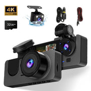 RBSTOSTO 4K Full UHD 3-Channel Car Dash Cam, Front Rear Inside Cameras, 2.0 in IPS Screen, Super Night Vision, WDR, 32GB Card