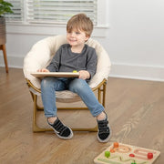 Flash Furniture Kids 23 Inch Folding Saucer Chair, Ivory Faux Fur Upholstery, Soft Gold Steel Frame, Cozy Mini Moon Chair FV-FMC-030-IV-SGD-GG