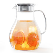 TINANA Glass Water Pitcher with Lid, 50oz Heat-Resistant Borosilicate Glass Drink Pitcher, Wide Mouth, Clear, Removable Stainless Steel Strainer WGS-7