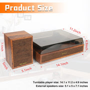 TANLANIN Record Player 3-Speed Belt Drive Turntable with Bluetooth, External Stereo Speakers, Brown Wood TE-2028BW