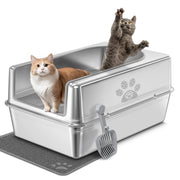 Ptlom Extra Large Stainless Steel Cat Litter Box with Lid